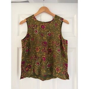 Vintage 90s Madison Studio Silk Floral Green Sleeveless Blouse Butter Mom